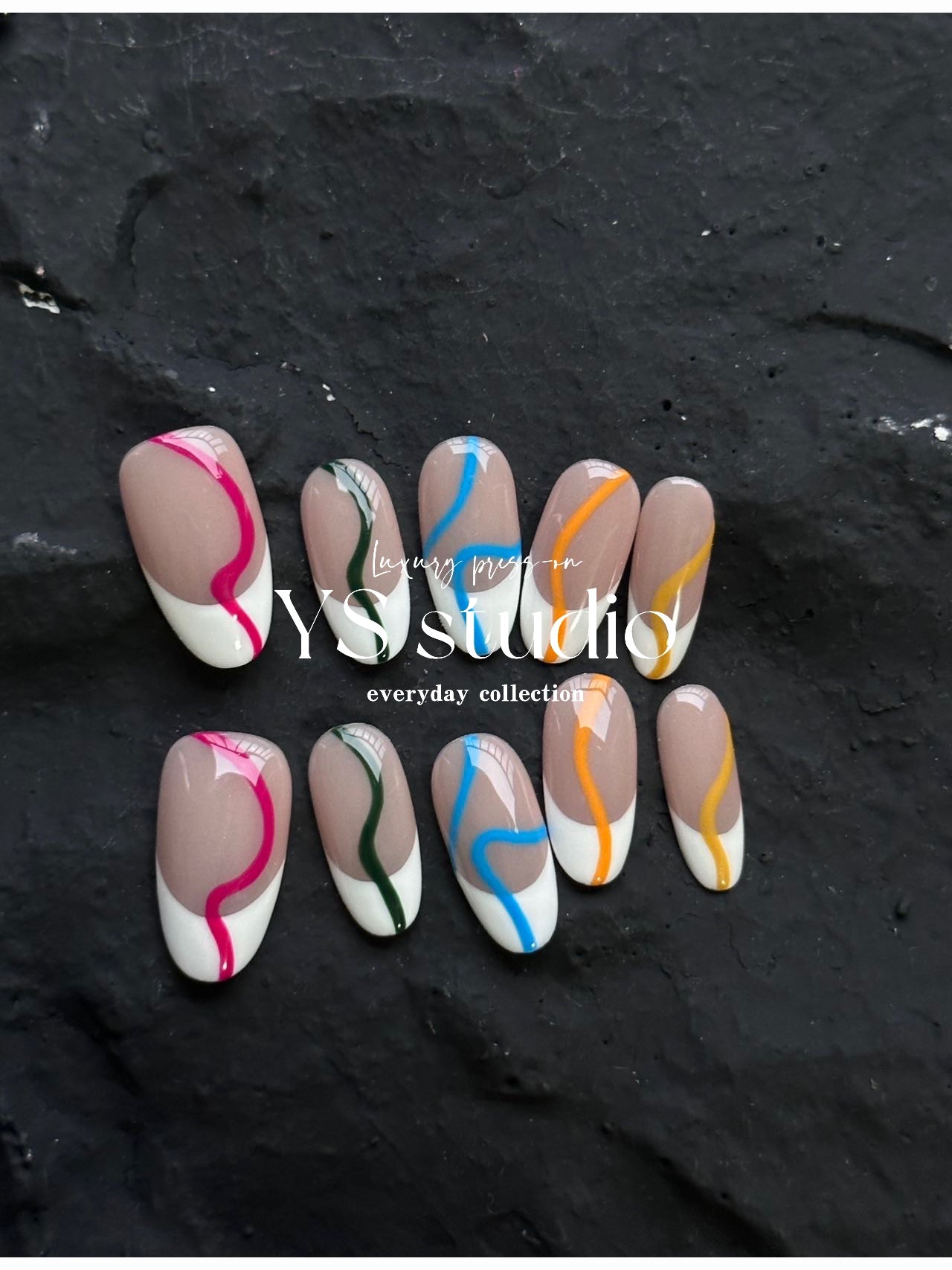 Rainbow Wave Press-On Nails – Modern Color Accent Design