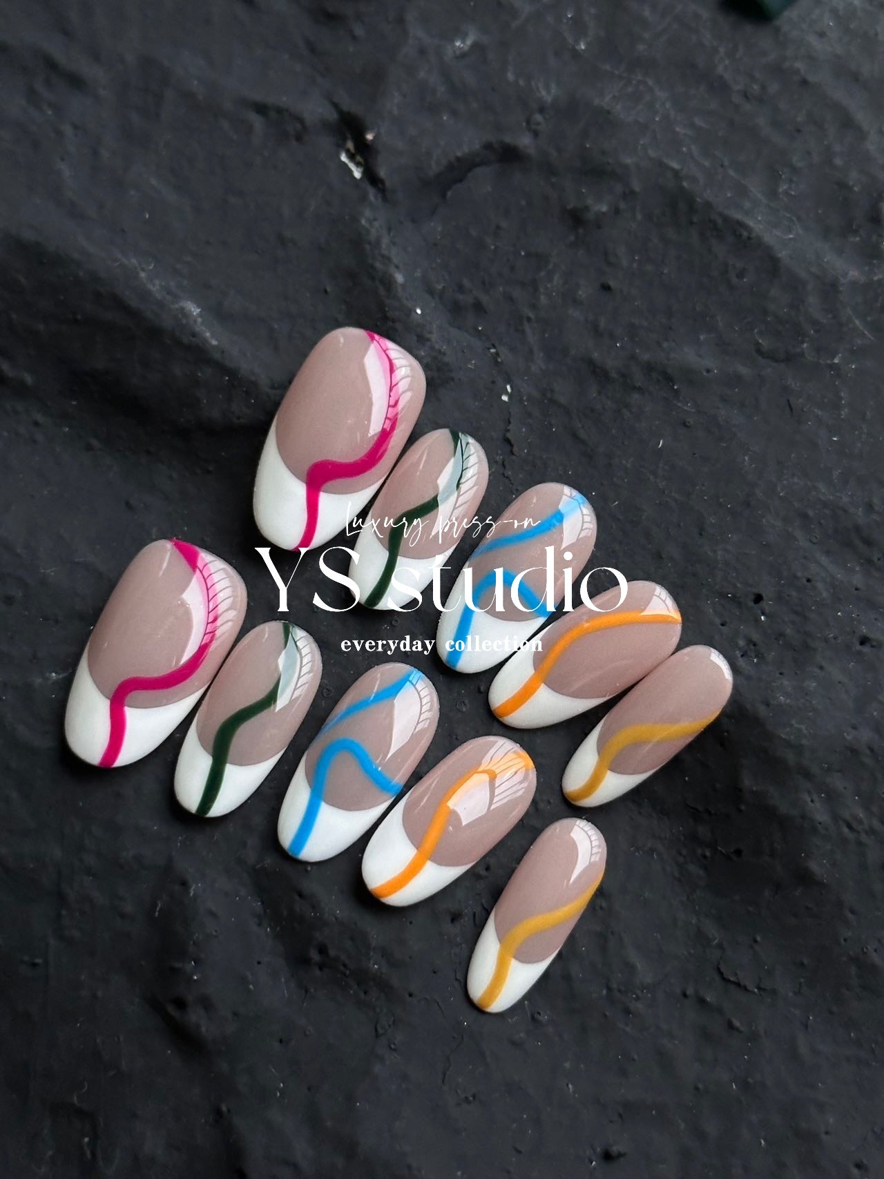 Rainbow Wave Press-On Nails – Modern Color Accent Design